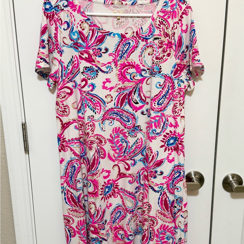 Lily Pulitzer CODY SHORT SLEEVE DRESS, COCONUT FLITTING ABOUT Large